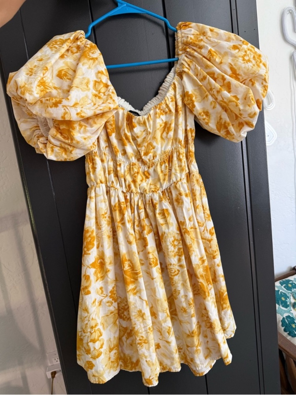 H&M Yellow Floral Puff-Sleeve Mini Dress